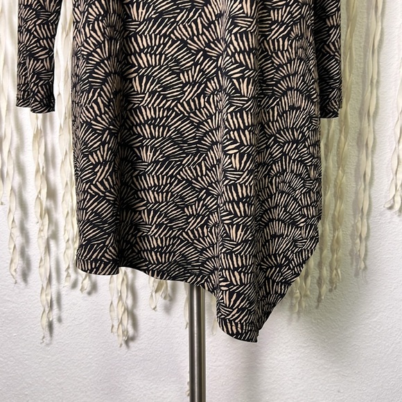 Clara Sunwoo Black and Brown Print Quater Sleeve Tunic Length Top Size XL - Picture 3 of 10